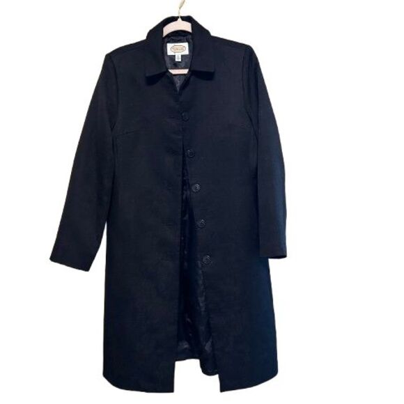 VTG Talbots Duster Trench Coat Womens Size 8 Black Floral Jacquard Midi Jacket - Picture 1 of 7